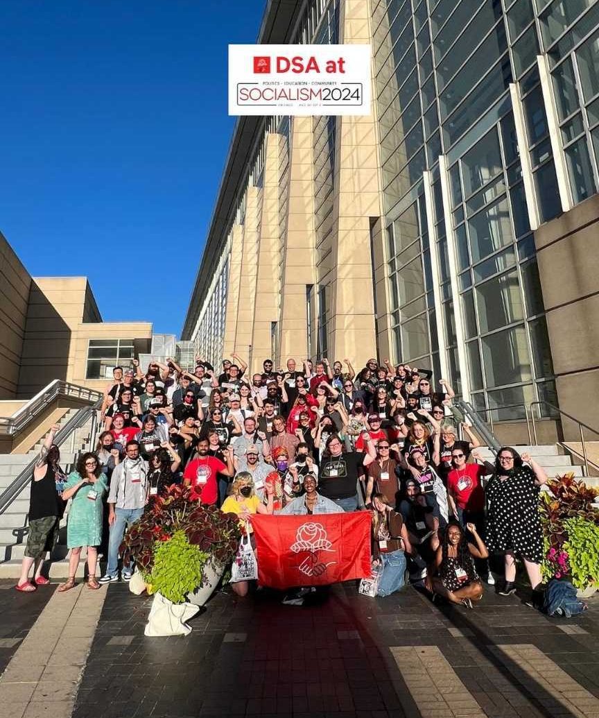 DSA comrades posing for a photo outside of the conference hall. Courtesy of the DSA Instagram account