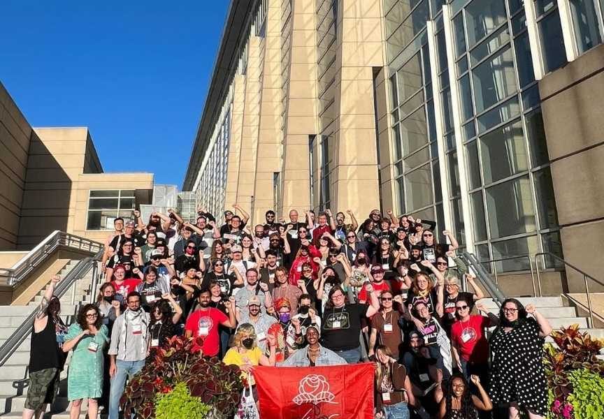 DSA comrades posing for a photo outside of the conference hall. Courtesy of the DSA Instagram account