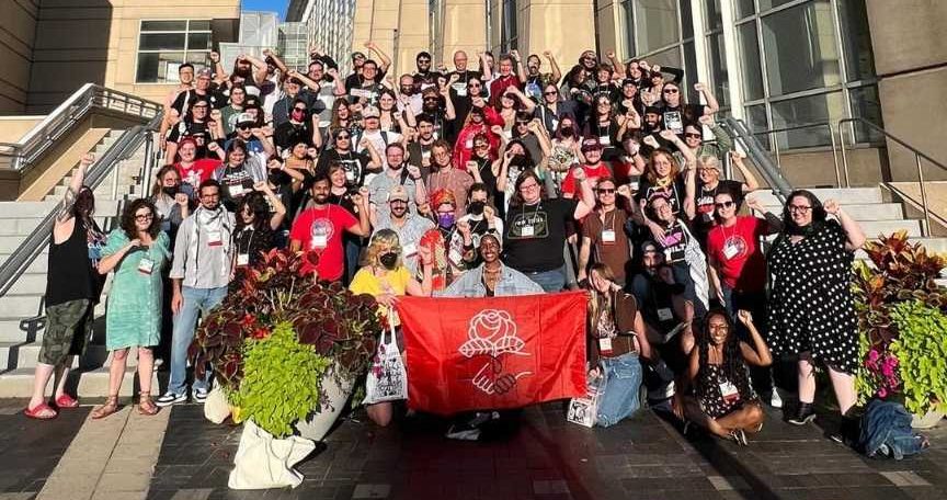 DSA comrades posing for a photo outside of the conference hall. Courtesy of the DSA Instagram account